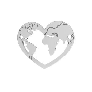 Blaszka serce mapa świata zawieszka, srebro próby 925, LK-2073