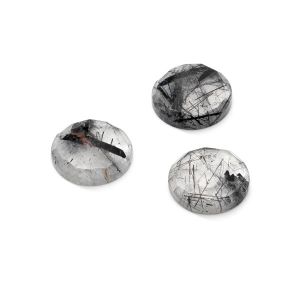 Okrągły kamień, płaski spód, ROUND ROSE CUT 14,9 mm, Kwarc z czarnym rutylem, GAVBARI