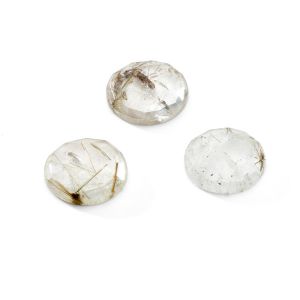 Okrągły kamień, płaski spód, ROUND ROSE CUT 14,9 mm, Kwarc ze złotym rutylem, GAVBARI
