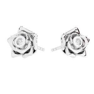Kolczyk sztyft - kwiatek róża, z białym kryształem*srebro AG 925*KLS ODL-01083 7,5x7,5 mm ver.2